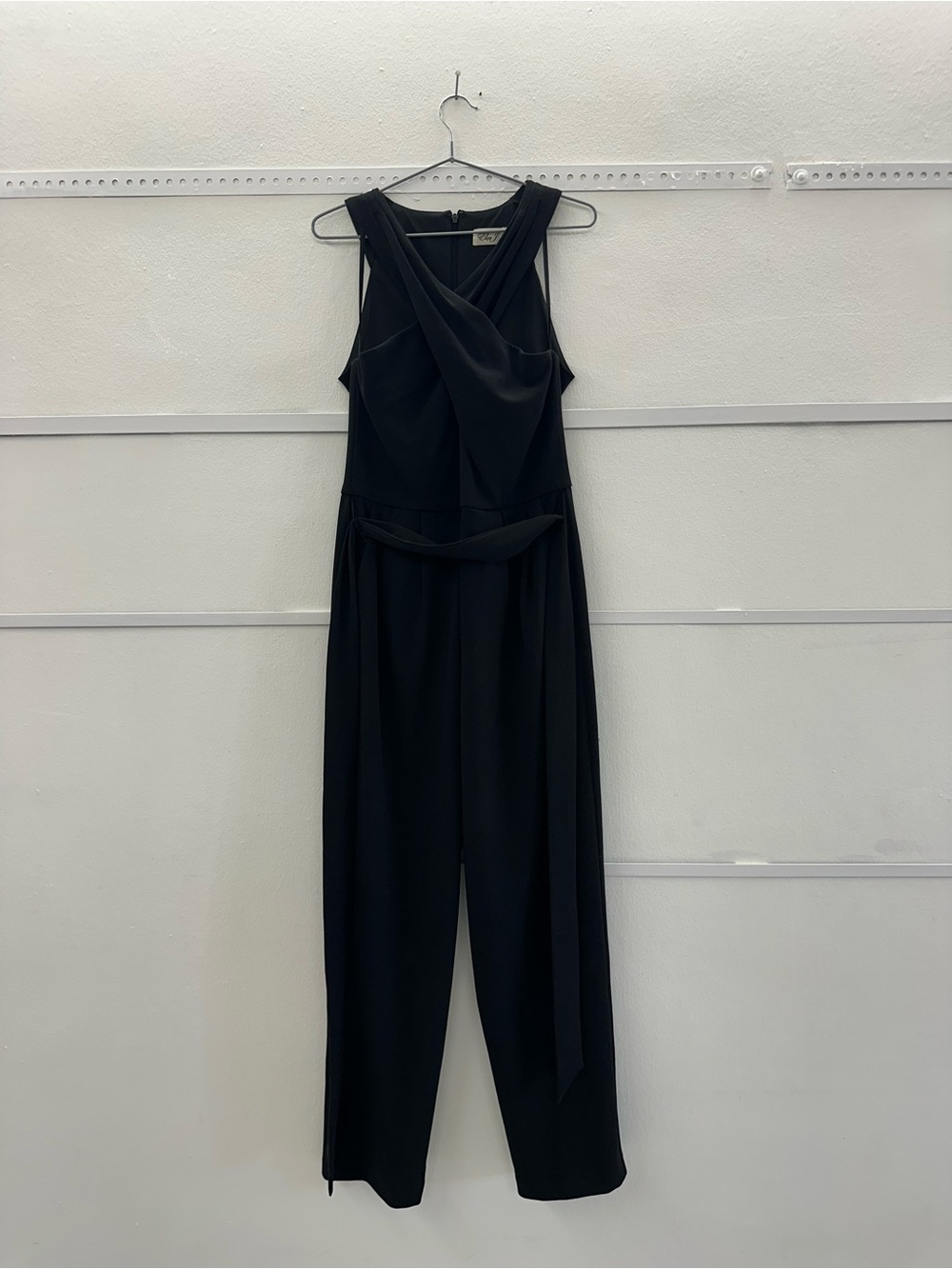 Eliza J Black Sleeveless Crossover Jumpsuit with Waist Sash